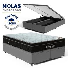 Cama Box Baú com Colchão de Molas Ensacadas Ortobom Elegante Super Pillow In Queen 158cm