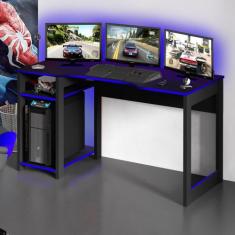 Mesa Gamer Destiny Ideal para 3 Monitores Preto/Azul - Tecno Mobili, P