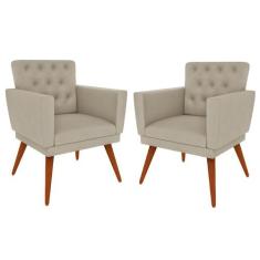 Combo 02 Poltronas Decorativa Pés Palito Nina Encosto Estilo Capitonê 