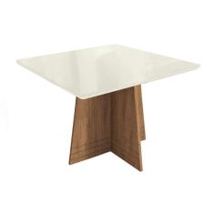 Mesa p/ Cozinha Lótus c/ Tampo Madeirado c/ Vidro 105x105m Freijó/Off White - Kappesberg