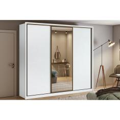 Guarda Roupa Casal 3 Portas de Correr (1 c/ Espelho) e 6 Gavetas Spazio Branco - Lopas