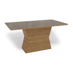 Mesa Multiuso Cozinha Tilia c/ Tampo Madeirado c/ Vidro 160x90cm Freijo/Bronze - Kappesberg
