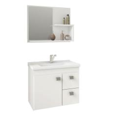 Conjunto Armário Para Banheiro 100% Mdf Isa Com Espelheira E Pia Mgm Móveis Branco Branco
