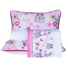 Jogo De Cama Princesa Castelo Branco Casal Padrão 04 Peças - Micropercal 180 Fios