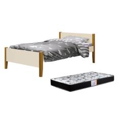Cama Solteiro Simba com Pés Amadeirado e Colchão D33 - Reller Móveis Areia Fosco