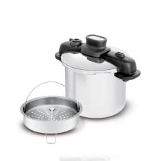 Panela de Pressão 7L Tefal OptiSpace em Inox com Fundo Triplo e Cesto de Vapor