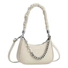 Bolsa Feminina Lua Baguete Franzida Sofisticada Glamour 2025, Bege