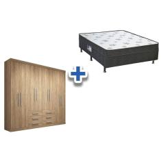 Cama Box Conjugada Casal Union + Guarda Roupa Master 8.6 Atacama