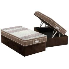 Cama Box Baú Solteiro: Colchão Espuma D33 Probel  / EP Guarda Costas PróIntense Plus + Base CRC Suede Brown(88x188)