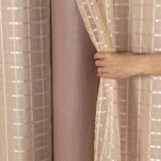 Cortina Blackout PVC com Tecido Voil  Xadrez 2,80 m x 1,60 m - Avelã -