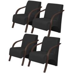 Kit 4 Poltronas Decorativas 1 Lugar Vênus Braço Pé Madeira Confortável
