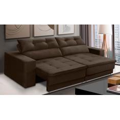 Sofá Retrátil e Reclinável 3 lugares 2,10m com Molas Emily Suede Marrom Adonai Estofados