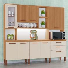 Armário de Cozinha Diana 100% MDF Tuboarte 8 Portas e 3 Gavetas, Freij