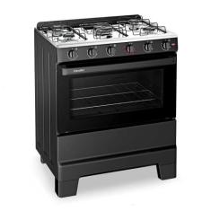 Fogão a Gás 5 Bocas Ideal Pop Preto Mesa Inox F5ISP - Esmaltec