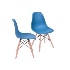 Conjunto 2 Cadeiras Eames DKR Base Madeira OR Design Azul Petróleo