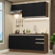 Cozinha Completa Madesa Glamy 180007 com Armário e Balcão (Sem Tampo e Pia) - Rustic/Preto