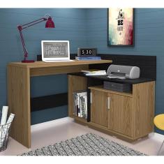 Escrivaninha em L 83,2x110,5x107,5x35,2cm 2 Portas Office Mega Olivar Marrom/Preto