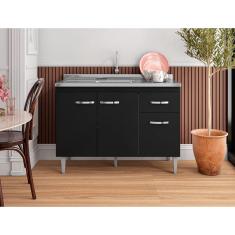 Gabinete de Pia Armário Gabriela 120cm Preto S/Tampo - AJL Móveis