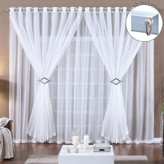 Cortina Paula 4,00M X 2,80M Branca Para Trilho Comum Tecido Voal Leve Clean Sala