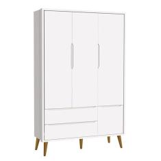 Guarda Roupa Infantil 3 Portas Theo Retrô Branco Fosco Com Pés Amadeirado - Reller Móveis Branco Fosco