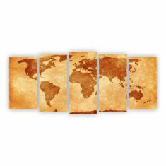 Quadro Mapa Mundi Decorativo Tons Terrosos Em Canvas 155X65 - Plimshop