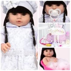 Boneca Reborn Barata Morena Bolsa Maternidade 24 Acessórios - Cegonha 
