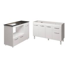 Armário Camila Cozinha Gabinete de Pia 140 cm e Balcão Para Cooktop 4 Bocas e Forno ou Microondas Alana Branco