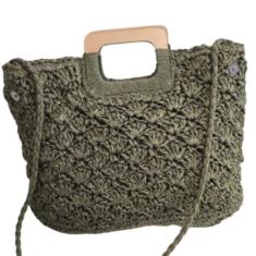 Bolsa Palha Ombro Alças Madeira Detalhada Transversal Verão 2025 - Neo