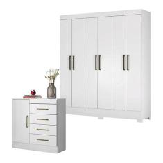Cômoda Montevidéu e Guarda Roupa Casal Verso Branco - Demóbile - Demob