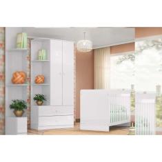 Quarto de Bebê Completo Labirinto 2 Peças (1 Guarda Roupa + 1 Berço) QI97 Branco - Henn