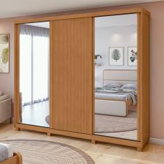 Guarda Roupa Ollie 3 Portas 6 Gavetas com Espelho Lopas - Amendoa Clean/Off White