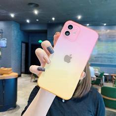 Capa macia de silicone gradiente para iphone 11 12 mini pro xs max x xr capa transparente ultra fina para iphone se 2020 7 8 6s 6 plus capa, rosa a amarelo, para iphone 7 plus