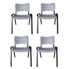 Kit 4 Cadeiras Iso Para Escola Escritório Comércio Cinza Base Preta