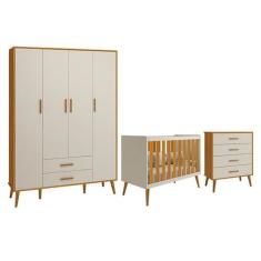 Dormitório Infantil Isis Guarda Roupa 4 Portas, Cômoda e Berço Areia/S