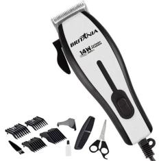 Máquina de Cortar Cabelo Britânia Inox Kit Com 4 Pentes Tesoura 110V -