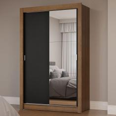 Guarda-Roupa Solteiro 2 Portas de Correr com Espelho Rustic/Preto Milano Madesa