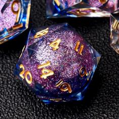 Role dice Liquid Core DND Dice Set, 7pcs Sharp Edge Dice for Role Playing Dungeons and Dragons Ttrpg with Gift Box, Handmade Resin D&D Dice RPG Role Playing Games Dice Set(Blue&Pink Quicksand)