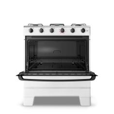 Fogão A Gás Esmaltec Ideal Pop 5 Bocas Com Forno 50L Branco E Mesa Ino