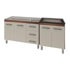 Armário Cozinha Gabinete Pia De 120 Cm Bianca Com Balcão Cooktop 4 Bocas Savana Frente Off-White Jade