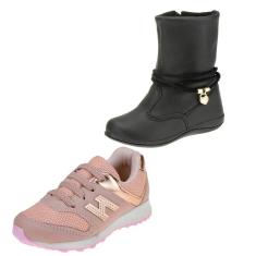 Kit 2 Bota e Tênis Feminino Infantil de Menina Escolar-Feminino