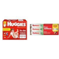 HUGGIES Fralda Supreme Care XXG - 140 fraldas, Cor: Vermelho + Lenços Umedecidos Huggies Max Clean - 288 lenços