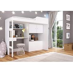 Cama Alta Multifuncional com baú e escrivaninha Lion Branco - Art In Móveis