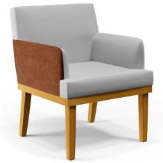 Poltrona Decorativa Para Sala de Estar Beatriz W01 Linho Cinza Materia