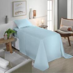 Jogo de Cama Solteiro Algodão 180 Fios 3 Pçs Liso Conforto - Fiori, Az