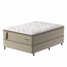 Cama Box Casal King Colchão Molas Guarda Costas Max Com Pillow 193x203x78cm Suede Bege/branco
