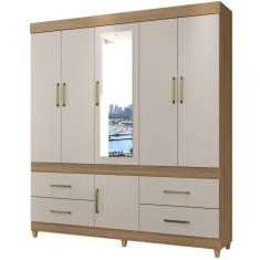 Guarda-Roupa Casal Demóbile Guarujá 6 portas 4 gavetas com espelho e pés Amendola Touch Off White 140