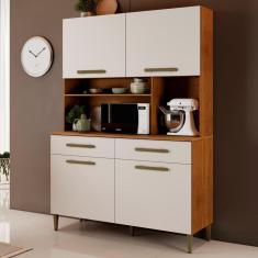 Armário para Cozinha 4 Portas 2 Gavetas Ceara Marrom/Off White