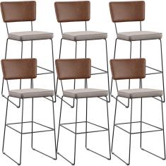 Kit 06 Banqueta Alta Cozinha Allana L02 Marrom Linho Bege