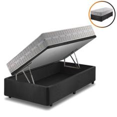 Cama Box com Baú Preto + Colchão Solteiro Molas Ensacadas Alabama 88x1