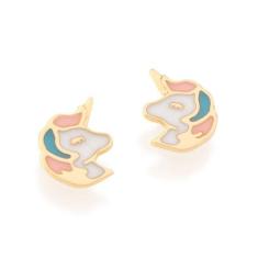 Brinco Infantil Rommanel Banhado Ouro Unicórnio Colorido 525928